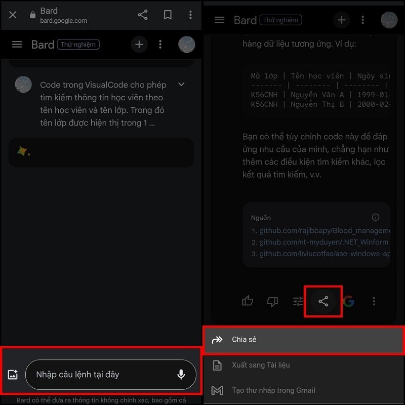 Cách chia sẻ cuộc trò chuyện Google Bard đơn giản, nhanh chóng