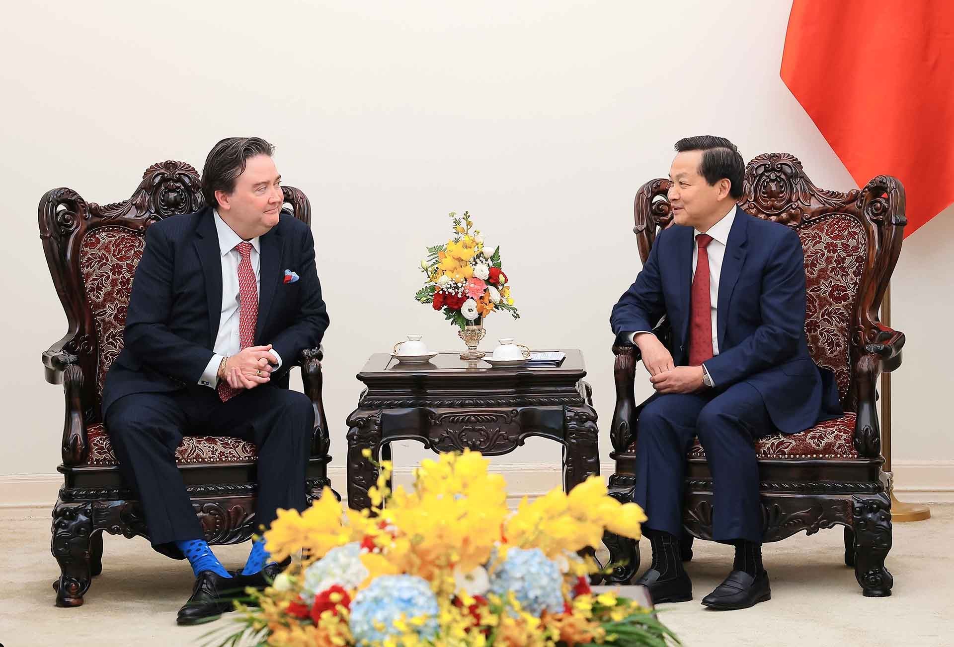 Phó Thủ tướng Lê Minh Khái tiếp Đại sứ Hoa Kỳ tại Việt Nam Marc E. Knapper. (Nguồn: TTXVN)