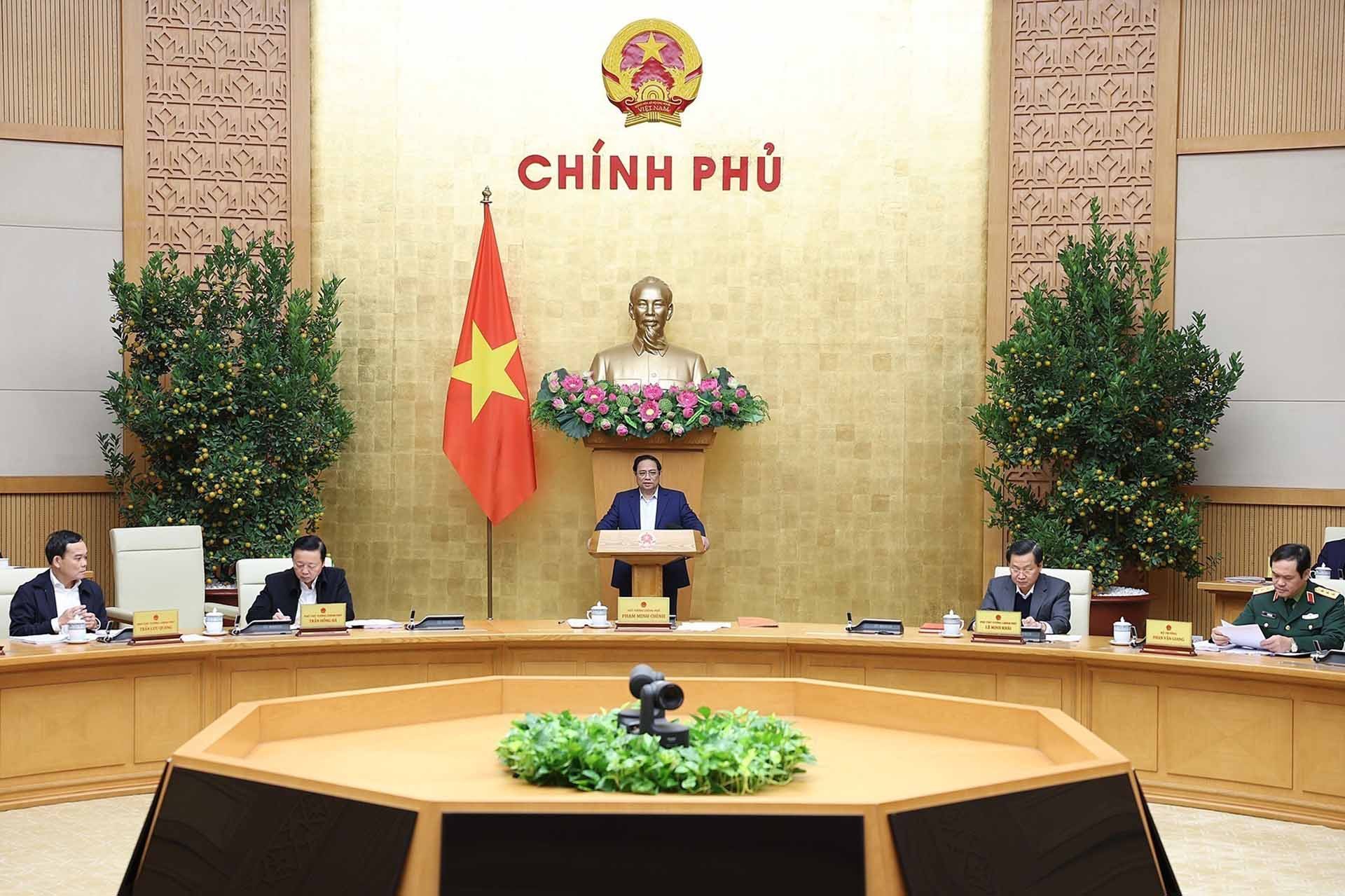 Thủ tướng Phạm Minh Chính chủ trì phiên họp Chính phủ thường kỳ tháng 1/2024. (Nguồn: TTXVN)