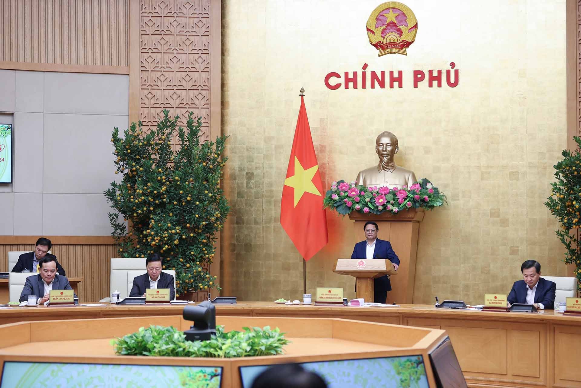 Thủ tướng Phạm Minh Chính chủ trì Phiên họp Thường trực Chính phủ về tình hình Tết Nguyên đán. (Nguồn: VGP)