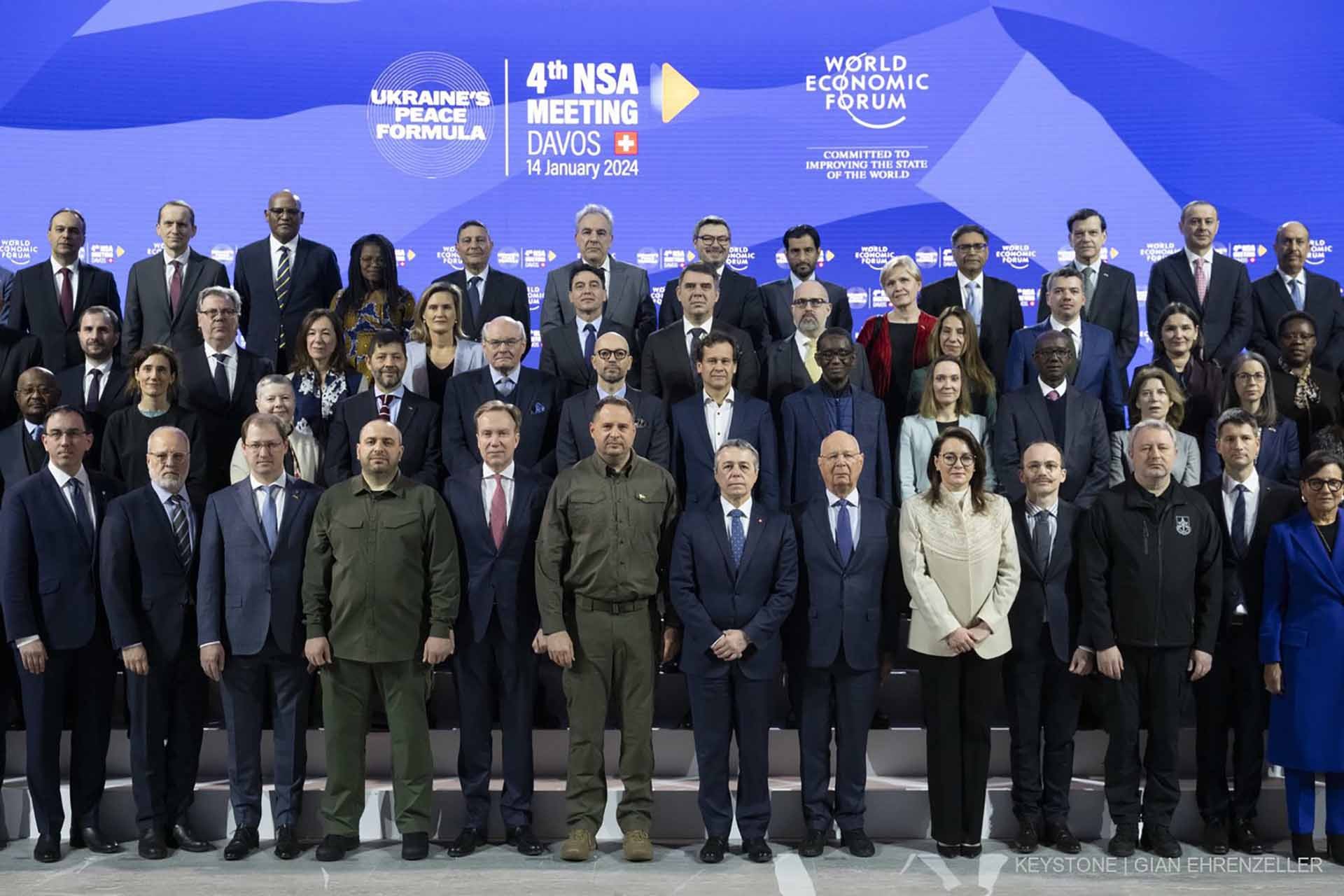 Đại diện 83 quốc gia tham gia đàm phán để tìm tiếng nói chung về sáng kiến hòa bình của Ukraine ở Davos, Thụy Sỹ ngày 14/1/2024. (Nguồn: Twitter)