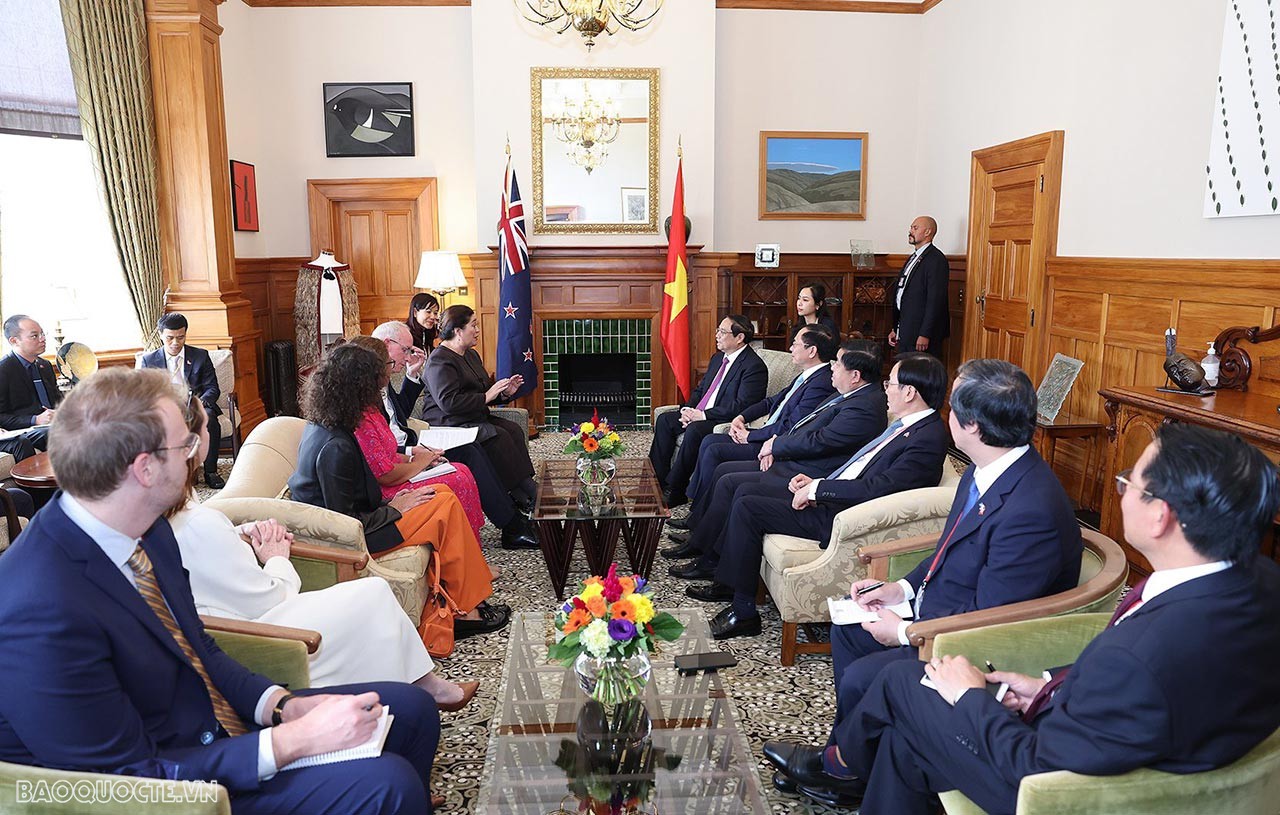 Chiều 11/3 giờ địa phương, tại Thủ đô Wellington, trong chương trình thăm chính thức New Zealand, Thủ tướng Chính phủ Phạm Minh Chính đã hội kiến Toàn quyền New Zealand Cindy Kiro.