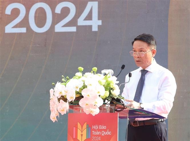 Ông Nguyễn Đức Lợi, Phó Chủ tịch Thường trực Hội Nhà báo Việt Nam phát biểu. Ảnh: Thu Hương - TTXVN