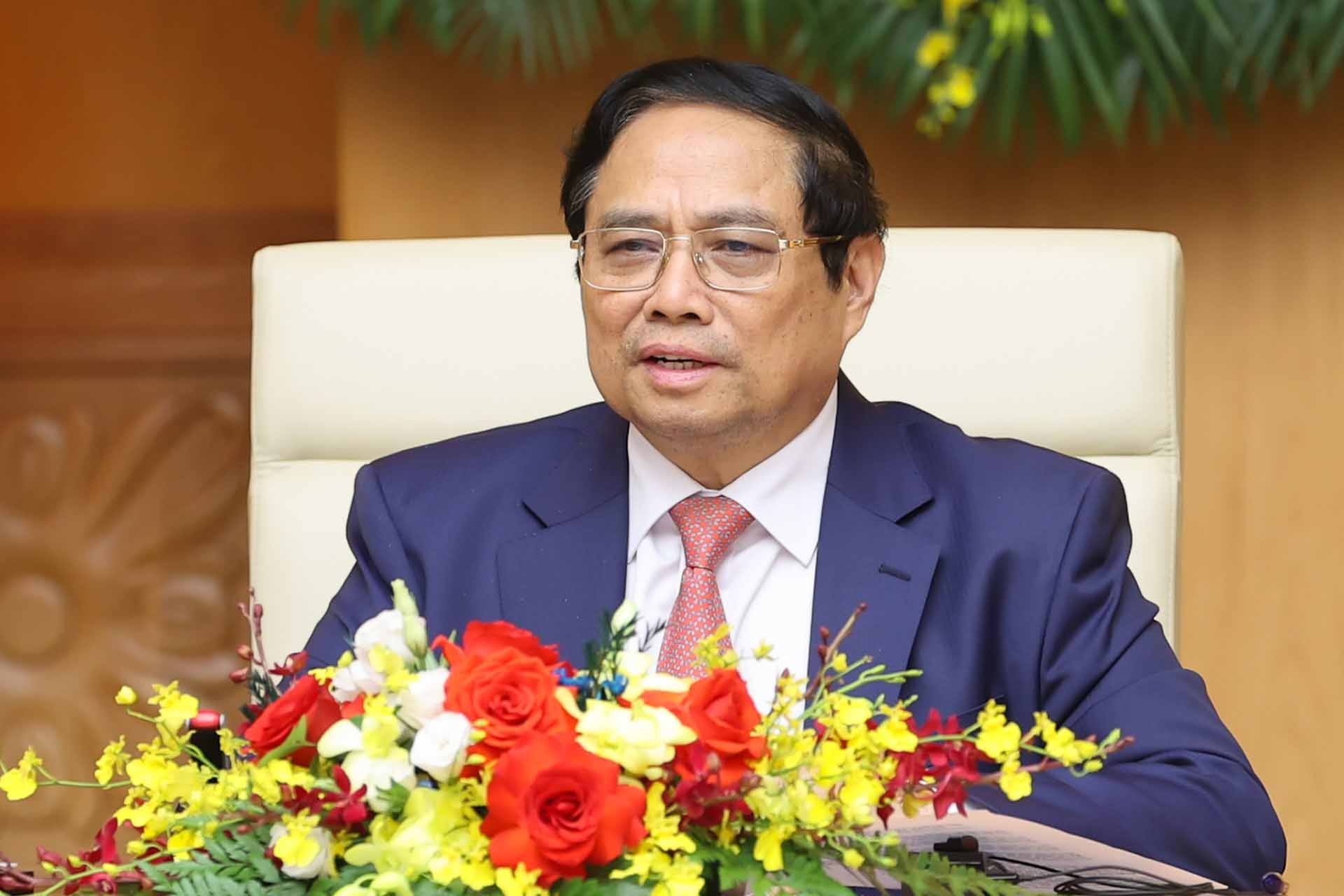 Thủ tướng Phạm Minh Chính phát biểu tại buổi tiếp đoàn doanh nghiệp hàng đầu Hà Lan. (Nguồn: VGP)