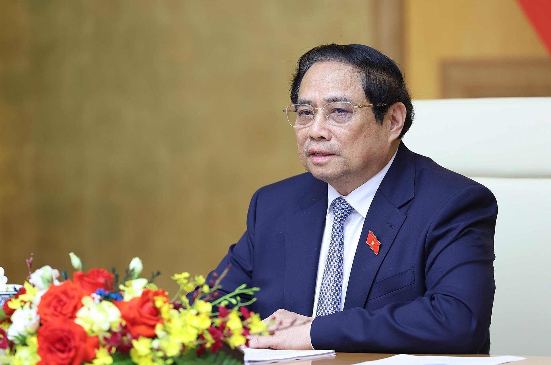 Thủ tướng Phạm Minh Chính phát biểu tại buổi tiếp các doanh nghiệp của Hội đồng Kinh doanh Hoa Kỳ-ASEAN. (Nguồn: TTXVN)