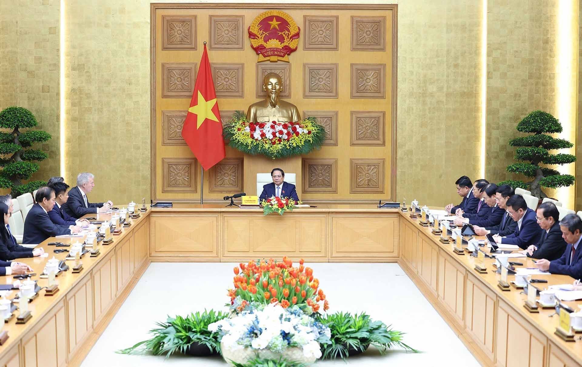 Thủ tướng Phạm Minh Chính tiếp đoàn doanh nghiệp của Hội đồng Kinh doanh Hoa Kỳ-ASEAN. (Nguồn: TTXVN)