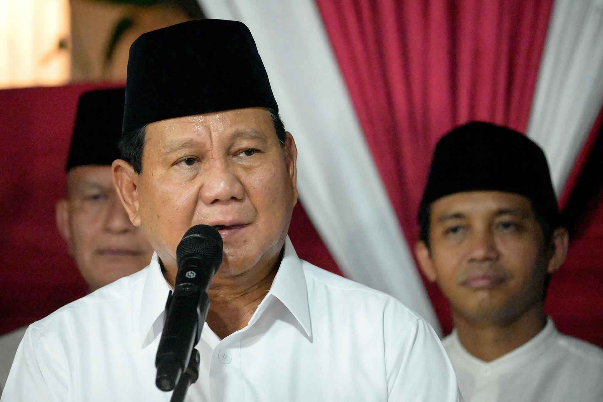 Tổng thống đắc cử Indonesia Prabowo Subianto phát biểu tại Jakarta ngày 20/3/2024. Ảnh: AFP/TTXVN