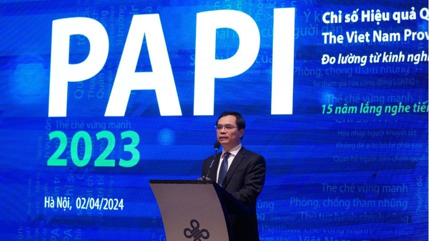 PGS, TS Dương Trung Ý, Phó Giám đốc Học viện Chính trị quốc gia Hồ Chí Minh phát biểu khai mạc lễ công bố. (Nguồn: UNDP)