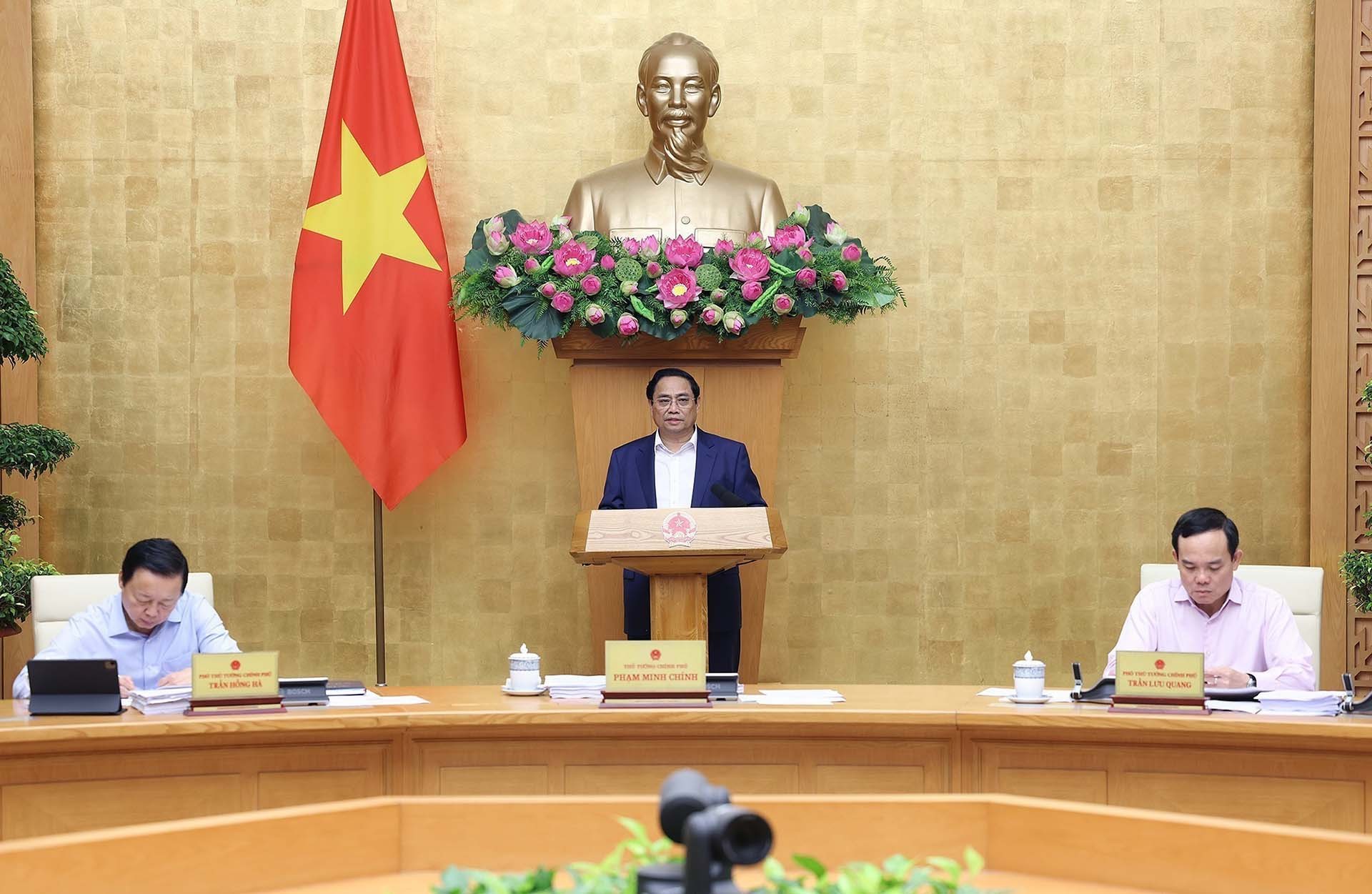 Thủ tướng Phạm Minh Chính chủ trì phiên họp Chính phủ thường kỳ tháng 3/2024 và hội nghị Chính phủ với địa phương. (Nguồn: TTXVN)