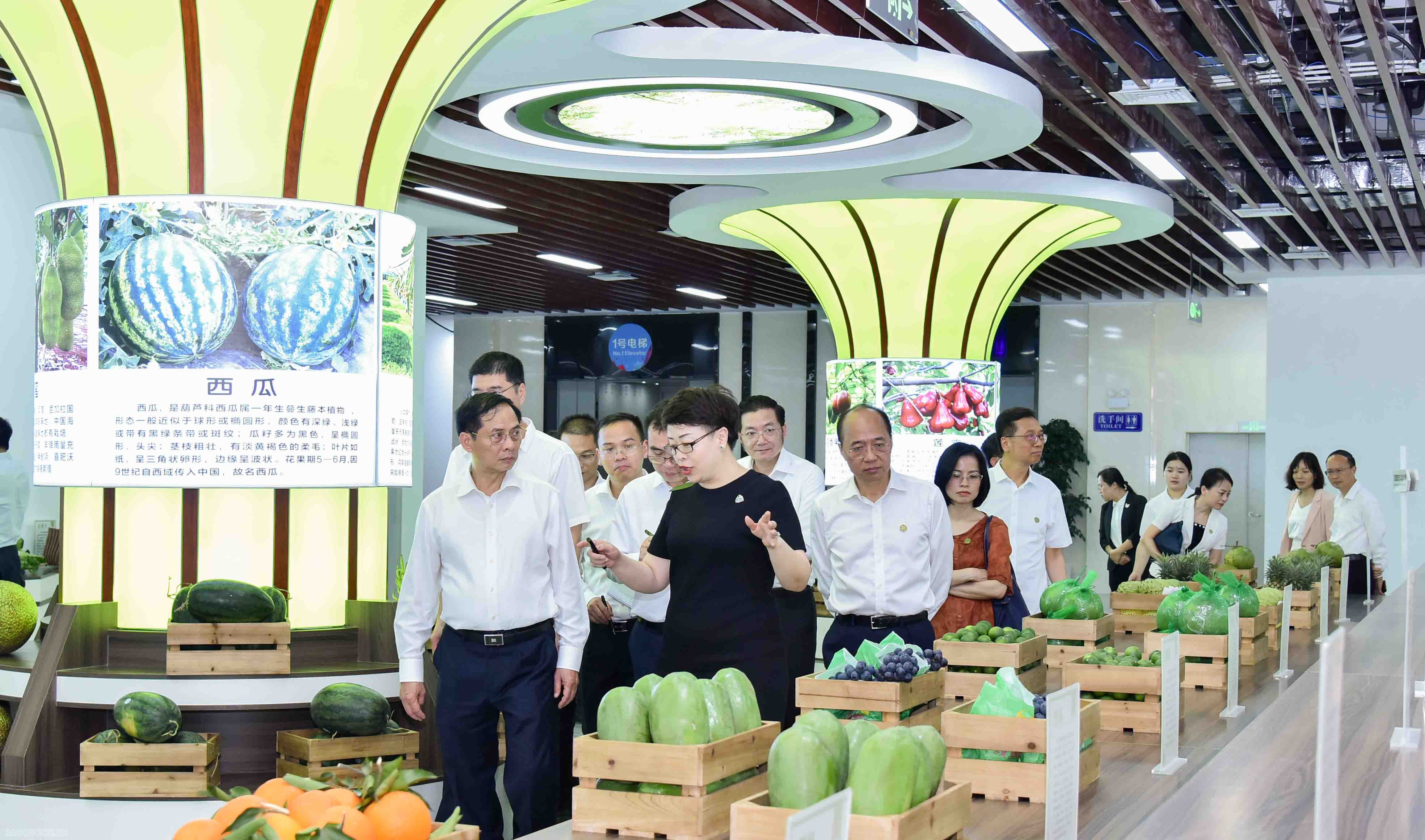 Ngay sau đó, Bộ trưởng Bùi Thanh Sơn đã thăm Trung tâm Thương mại hoa quả Trung Quốc – ASEAN.