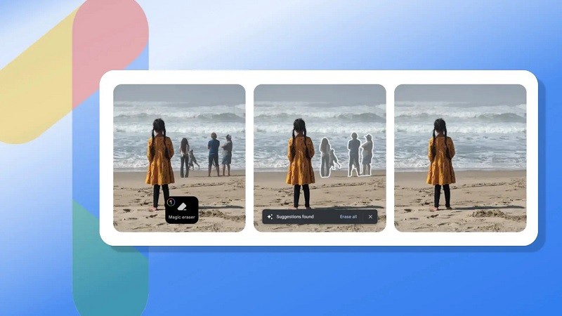 Minh hoạ tính năng Magic Eraser xoá vật thể trong khung ảnh của Google