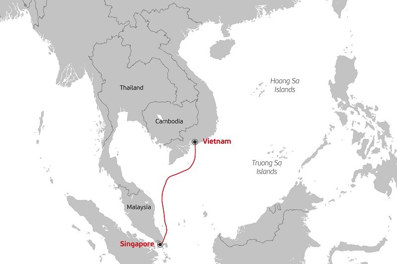 Sơ đồ tuyến cáp quang biển Vietnam - Singapore Cable System (VTS)