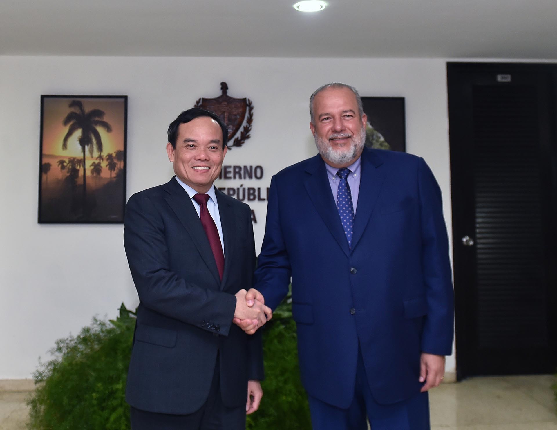 Phó Thủ tướng Chính phủ Trần Lưu Quang hội kiến Thủ tướng Cuba Manuel Marrero Cruz.  (Nguồn: VGP)