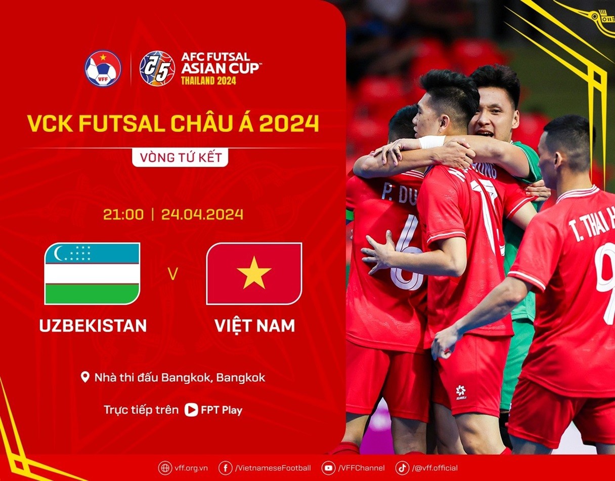 Xem trực tiếp trận tứ kết Futsal Việt Nam và Futsal Uzbekistan trên kênh nào?
