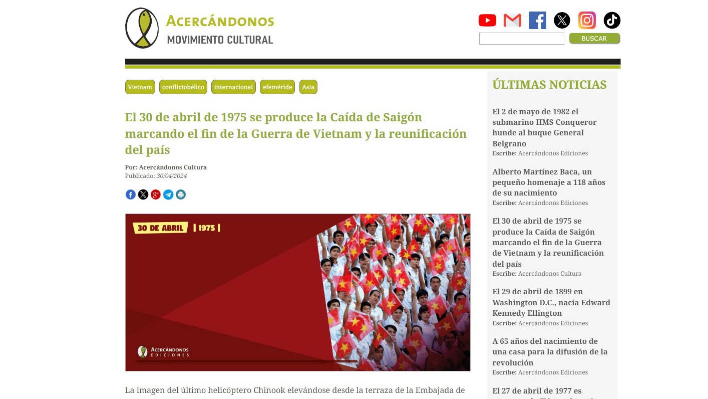 Học giả và báo chí Argentina ca ngợi, đưa tin đậm về Ngày thống nhất đất nước của Việt Nam