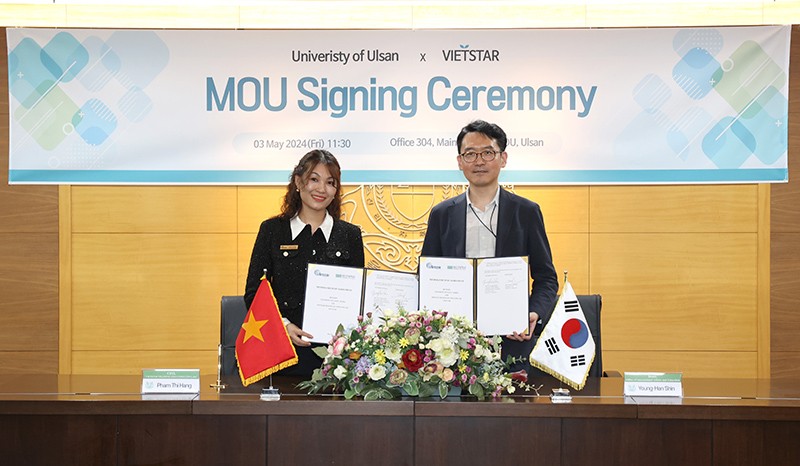CEO of VIETSTAR Pham Thi Thu Hang signed the Memorandum of Agreement with Dr. Younghan SHIN, Dean of Office of International Affairs of Education University of Ulsan on May 3, 2024.  