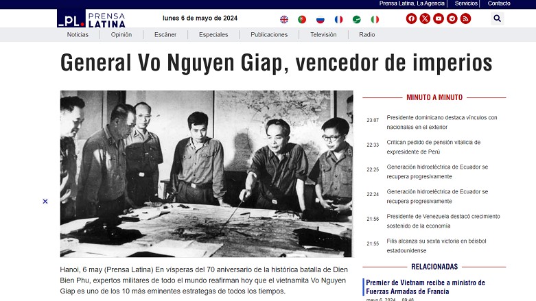 Truyền thông Cuba ca ngợi Đại tướng Võ Nguyên Giáp với Chiến dịch Điện Biên Phủ lịch sử