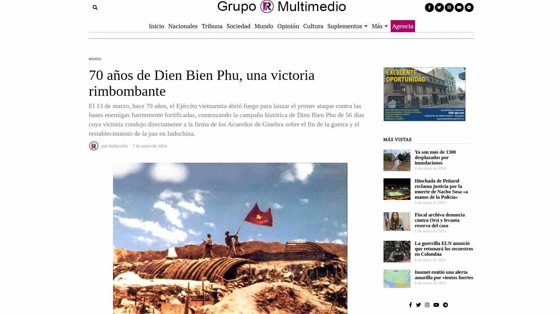 Ảnh chụp màn hình bài báo trên tờ Grupo R Multimedio của Uruguay.