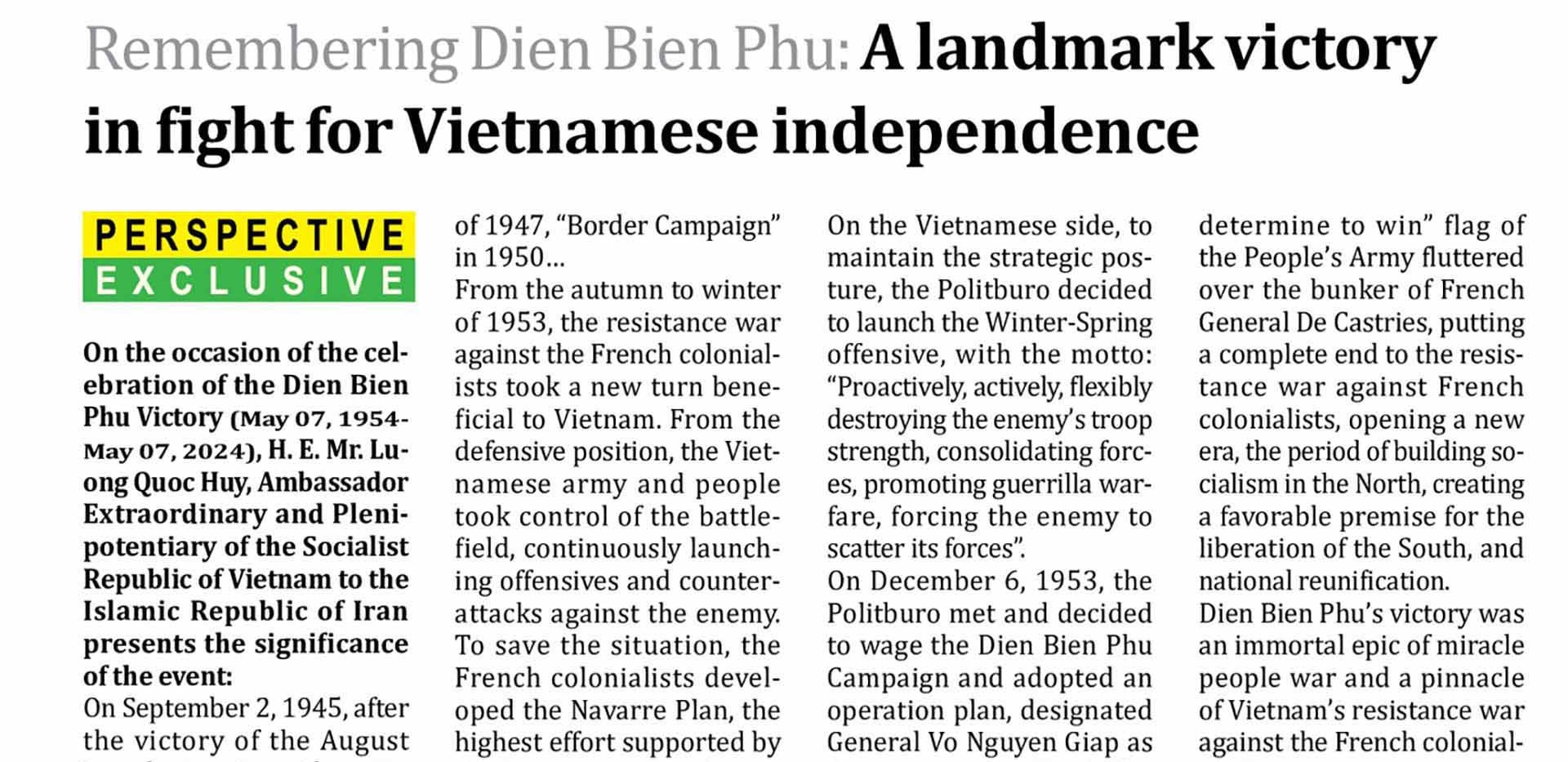 Đại sứ quán Việt Nam tại Iran tuyên truyền về Chiến thắng Điện Biên Phủ