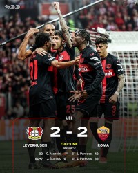 Bán kết lượt về Europa League: Hình ảnh trận đấu Bayer Leverkusen hòa 2-2 AS Roma