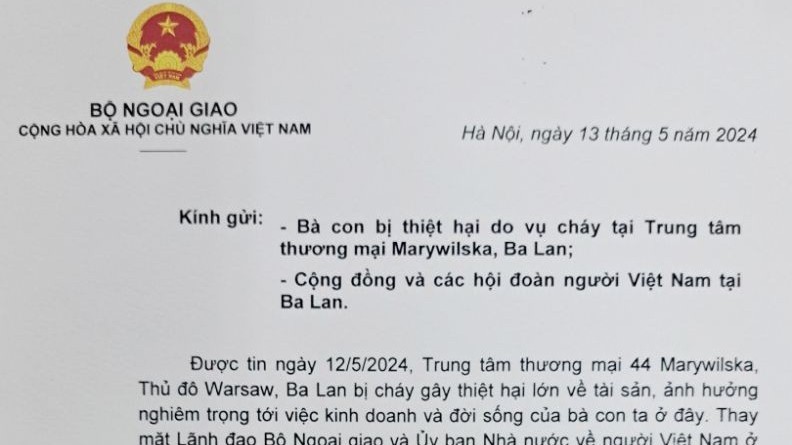 Thứ trưởng Ngoại giao Lê Thị Thu Hằng gửi thư thăm hỏi bà con bị thiệt hại trong vụ cháy tại Trung tâm thương mại ở Ba Lan