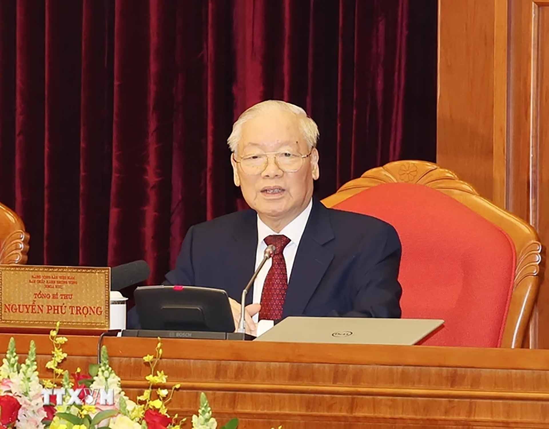 Tổng Bí thư Nguyễn Phú Trọng phát biểu khai mạc Hội nghị Trung ương lần thứ chín, khóa XIII. (Nguồn: TTXVN)
