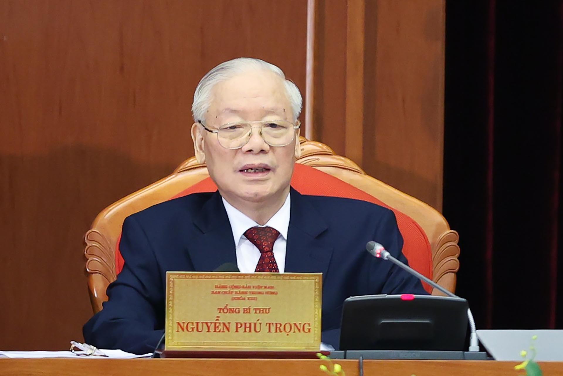Tổng Bí thư Nguyễn Phú Trọng phát biểu khai mạc Hội nghị Trung ương lần thứ chín, khóa XIII. (Nguồn: VGP)