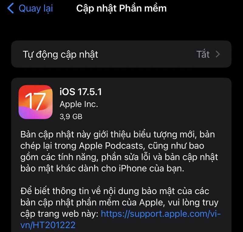 Apple phát hành bản cập nhật iOS 17.5.1 chỉ sau 1 tuần ra mắt iOS 17.5 đến tất cả người dùng