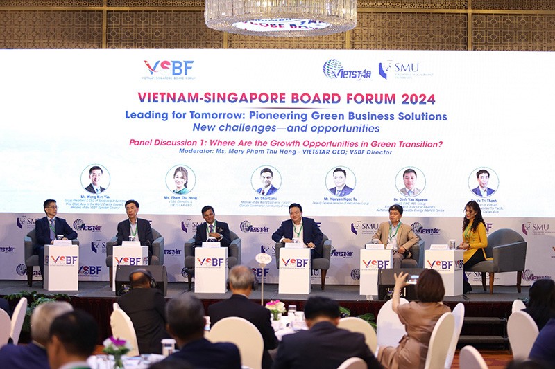 Panel Discussion: Where Are the Growth Opportunities in Green Transition at VSBF 2024 with the participation of leaders of Sembcorp Industries, Petrolimex, ABL Group, Member of the World Economic Forum's Climate Governance community of experts, Vietnam National Committee for Pacific Economic Cooperation,