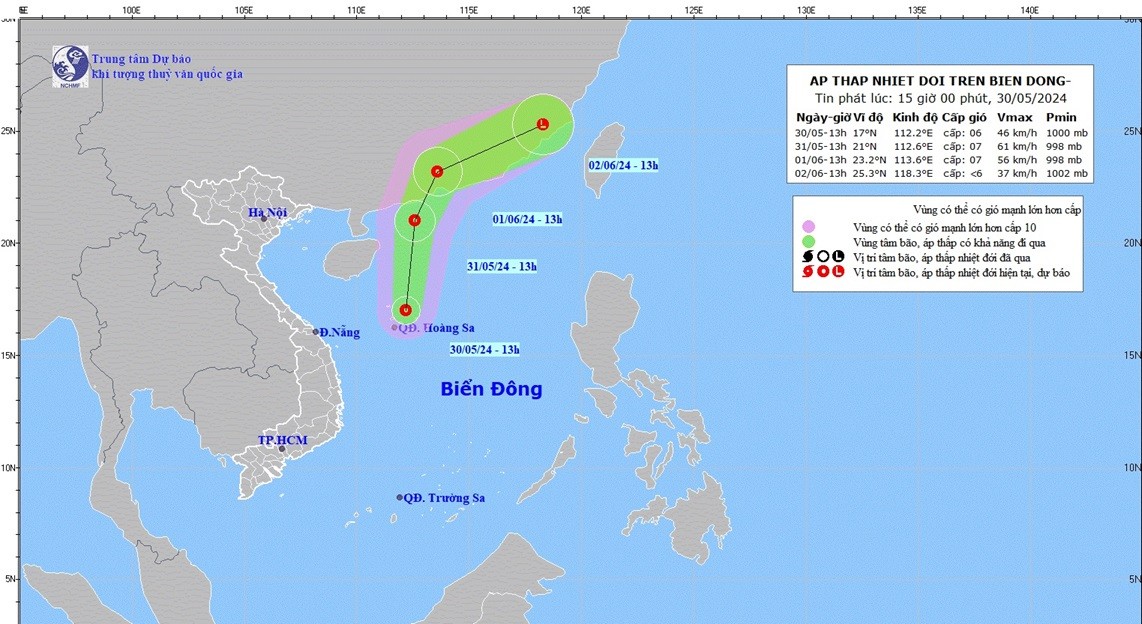 Dự báo áp thấp nhiệt đới trên Biển Đông: Sức gió mạnh nhất cấp 6, giật cấp 8; di chuyển theo hướng Bắc