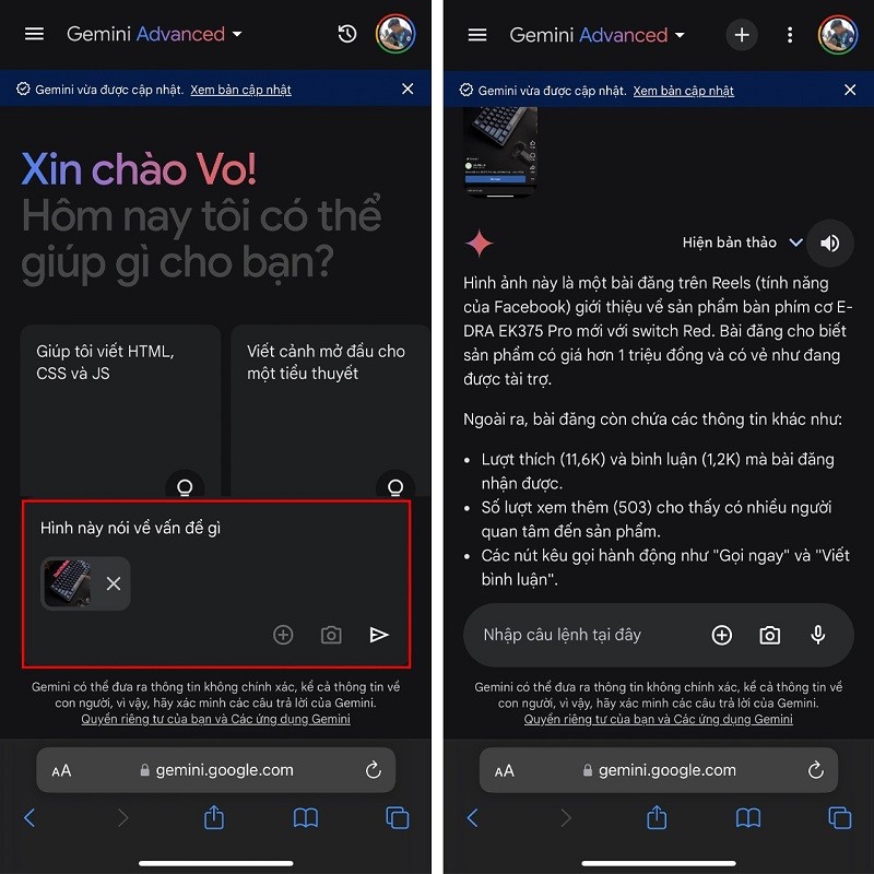 Chụp hình trực tiếp bằng Gemini Advanced giúp bạn tra cứu thông tin nhanh hơn