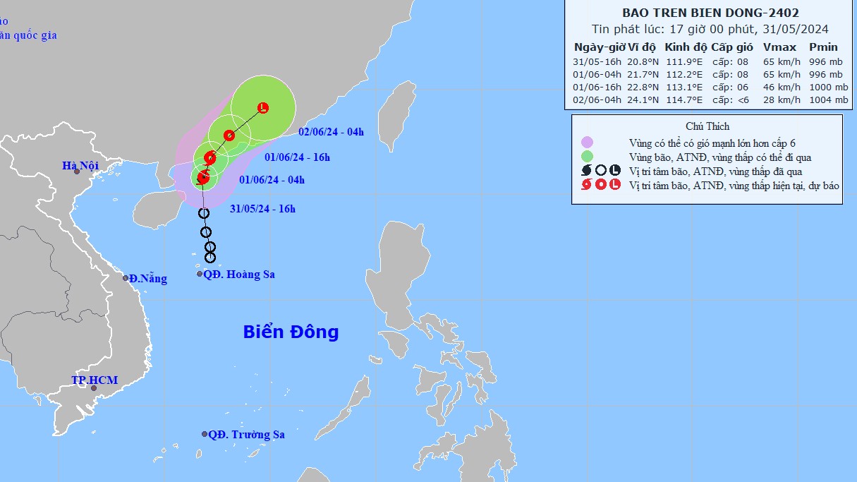 Dự báo ảnh hưởng bão số 1: Vùng biển Đà Nẵng-Bình Thuận gió mạnh cấp 5-6, giật cấp 7-8; sóng biển cao 2-3m