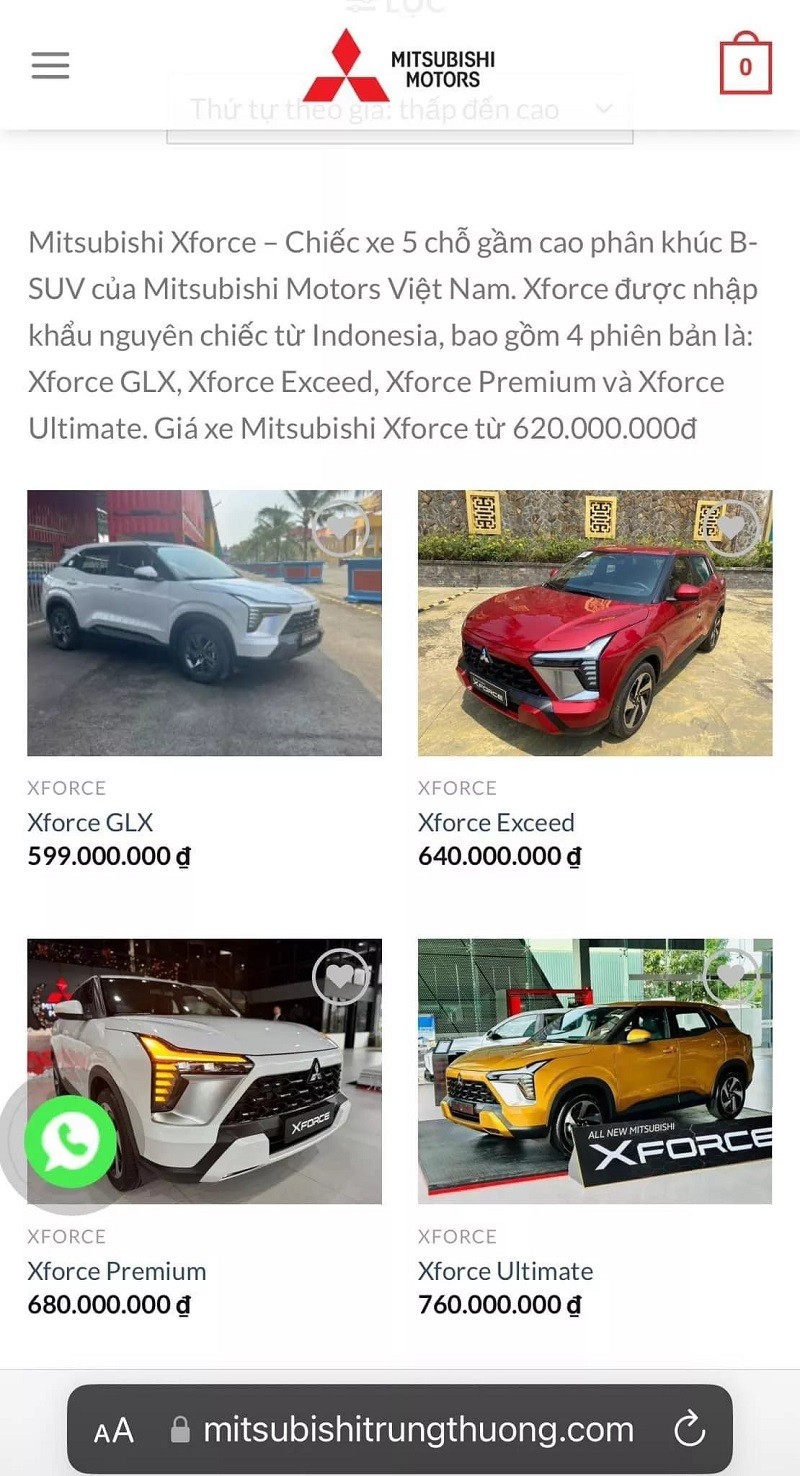 Giá Mitsubishi Xforce Ultimate 2024 được đại lý cho biết ở mức 760 triệu đồng.