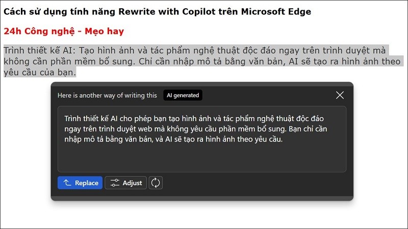 Tối ưu hóa văn bản cùng Rewrite with Copilot nhanh chóng, hiệu quả