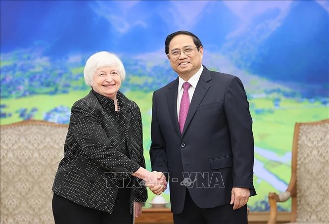 Thủ tướng Phạm Minh Chính tiếp Bộ trưởng Tài chính Hoa Kỳ Janet Yellen, ngày 20/7/2024.