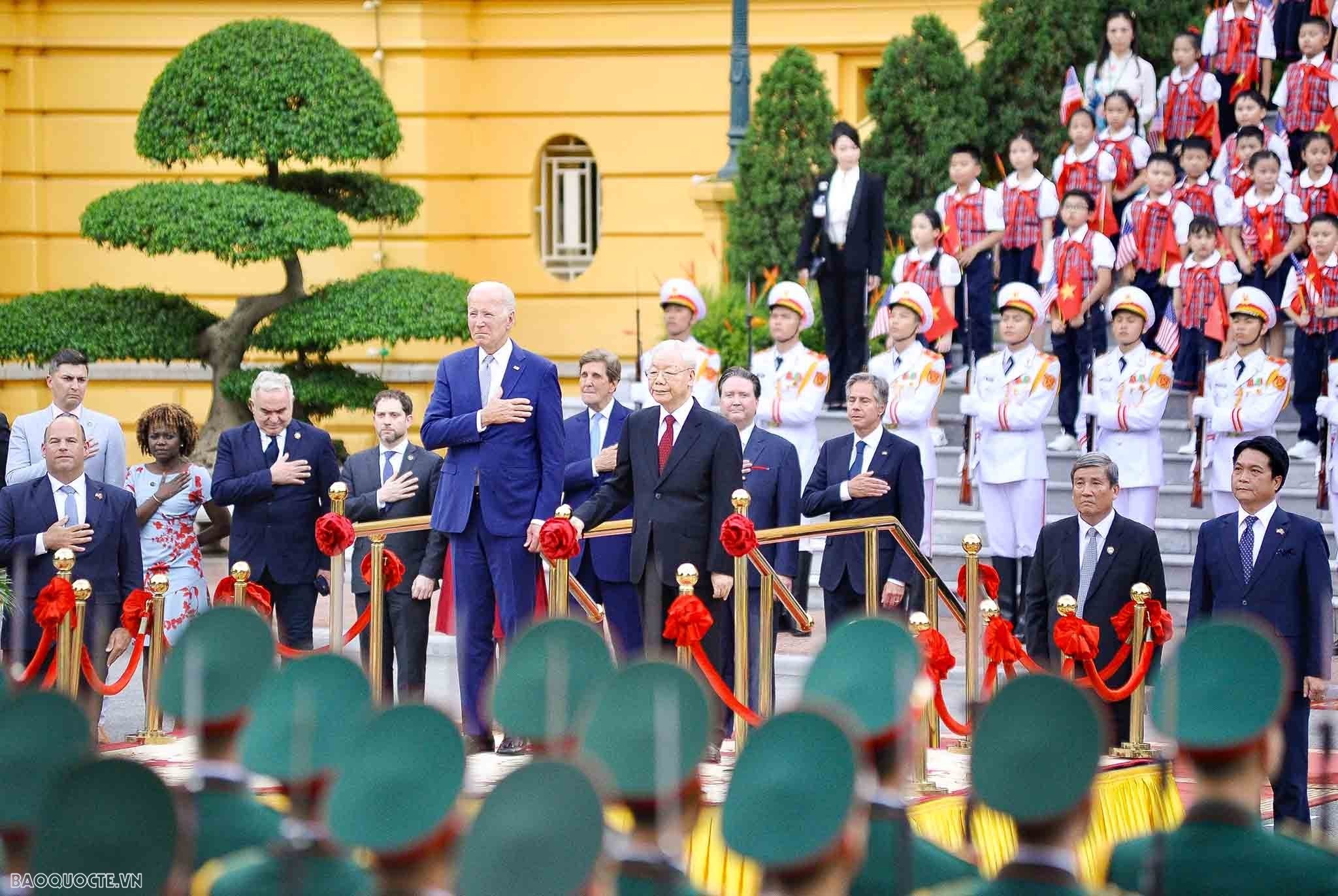 General Secretary Nguyen Phu Trong chaired the official welcoming ceremony for US President Joe Biden, Hanoi, September 2023.