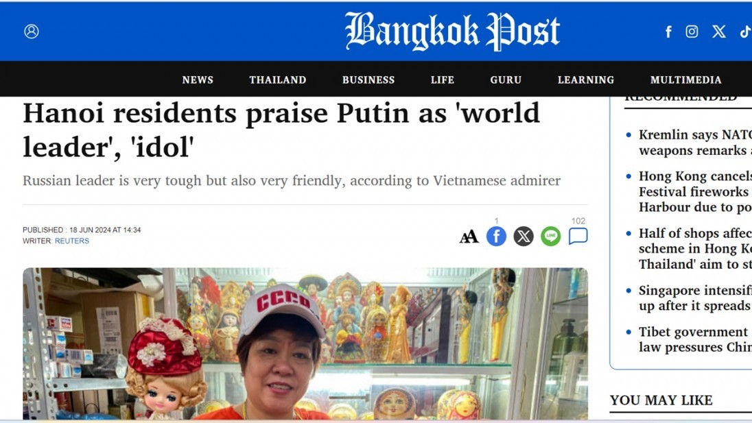 Bangkok Post: Tổng thống Nga Putin - 'Idol' của nhiều người dân Việt Nam