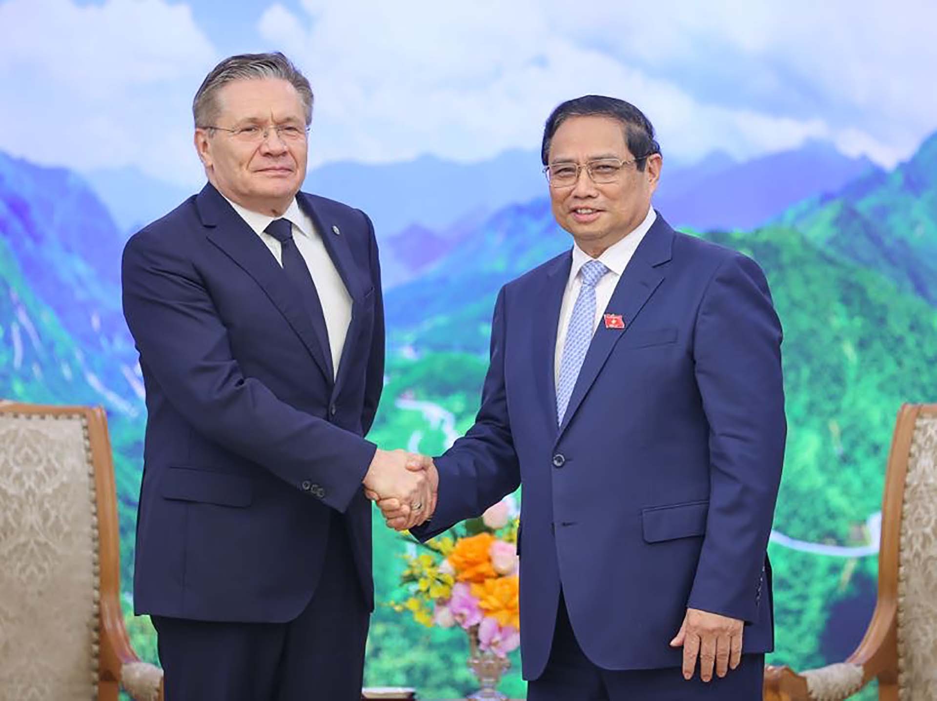 Thủ tướng Phạm Minh Chính tiếp ông A.E.Likhachev, Tổng giám đốc Tập đoàn năng lượng hạt nhân Rosatom. (Nguồn: VGP)