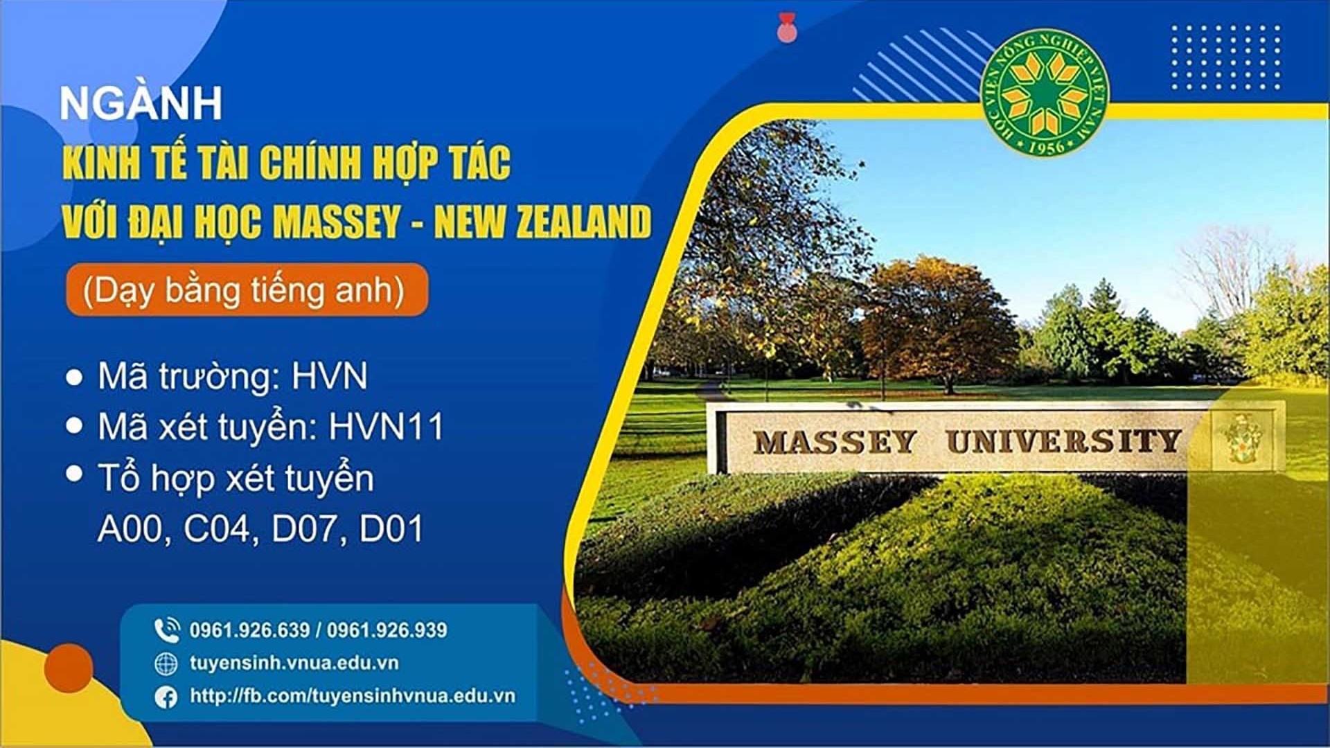 Liên kết quốc tế đào tạo cử nhân kinh tế - tài chính giữa Đại học Massey, New Zealand và Học viện Nông nghiệp Việt Nam