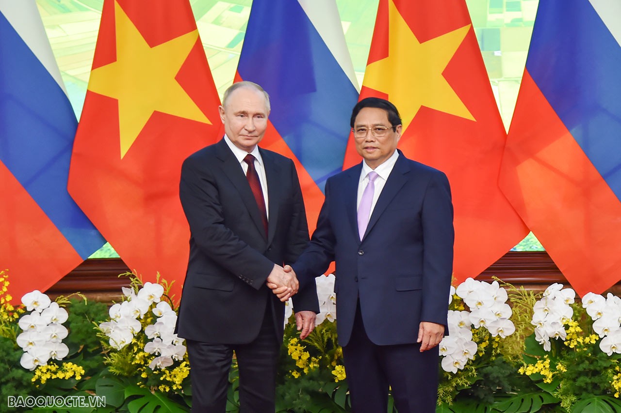 Chiều ngày 20/6, tại Trụ sở Chính phủ, Thủ tướng Chính phủ Phạm Minh Chính đã hội kiến Tổng thống Liên bang Nga Vladimir Putin. (Ảnh: Tuấn Anh)