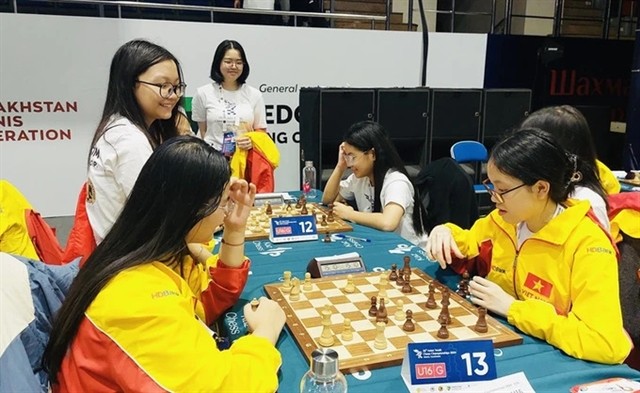 Vietnam's young masters at the Asian Youth Chess Championships' blitz chess in Kazakhstan. Photo of VCF