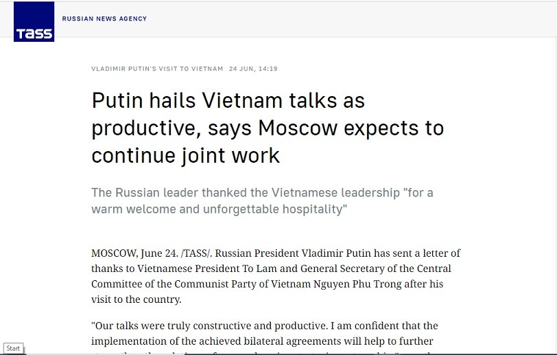 Tổng thống Nga Putin: Chuyến thăm Việt Nam đã để lại những ấn tượng tốt đẹp nhất Tổng thống Nga Putin: Chuyến thăm Việt Nam đã để lại những ấn tượng tốt đẹp nhất