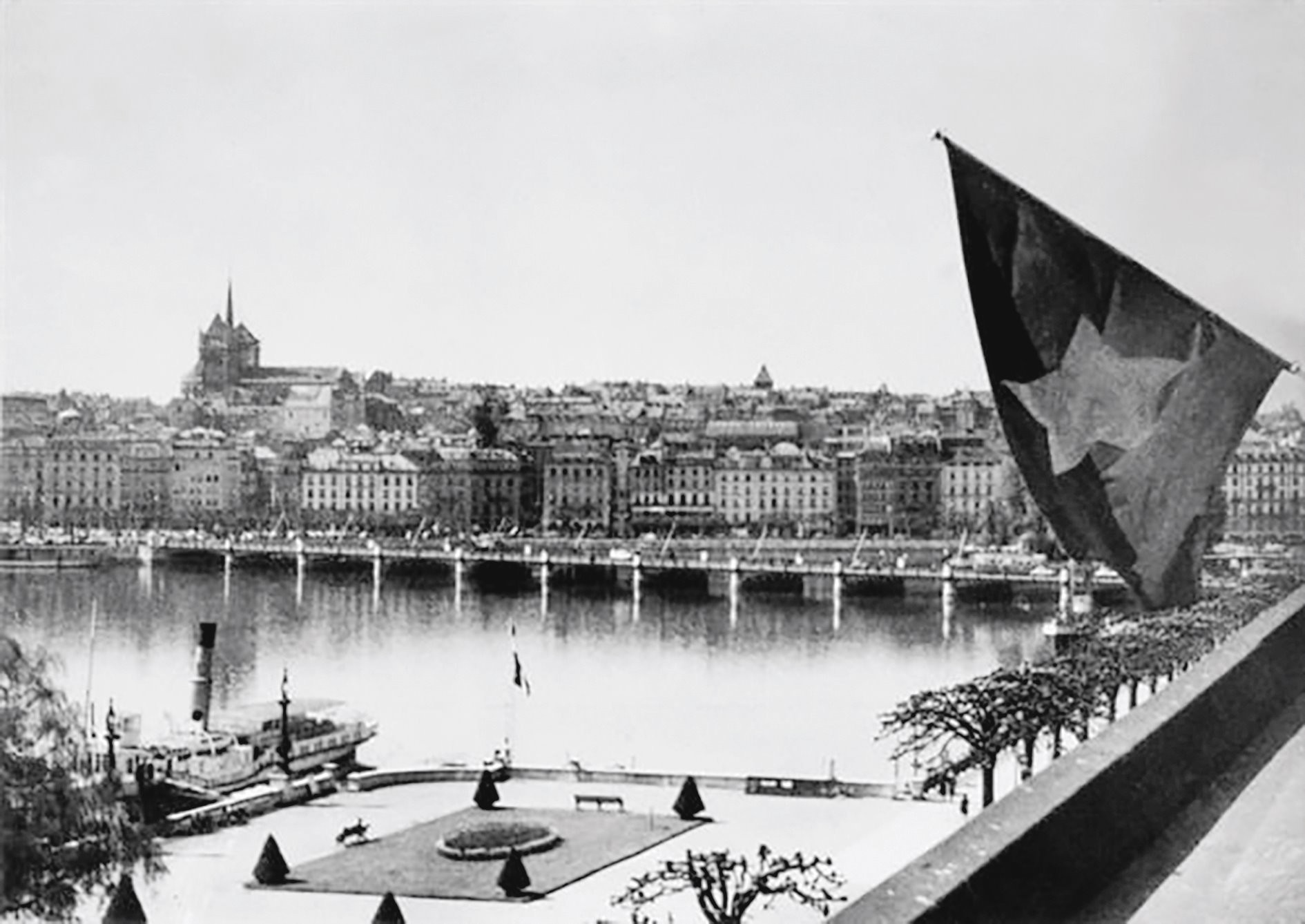 A French flag in the reception room of the Democratic Republic of Vietnam delegation in Geneva