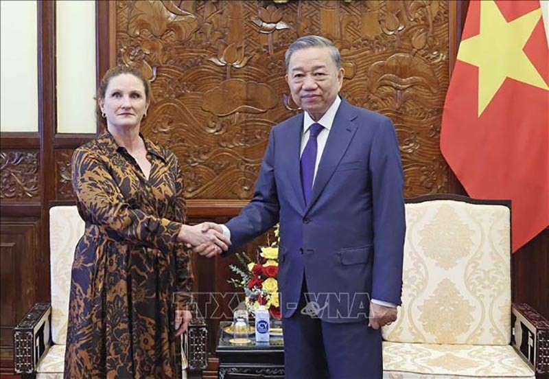 Chủ tịch nước Tô Lâm tiếp Đại sứ New Zealand tại Việt Nam Caroline Beresford. (Nguồn: TTXVN)