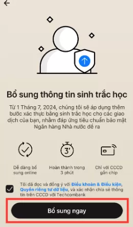 Hướng dẫn cách cập nhật sinh trắc học ngân hàng Techcombank