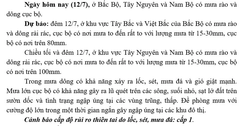 Dự báo thời tiết ngày mai (13/7):