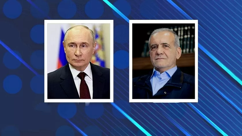 Tổng thống đắc cử Iran Masoud Pezeshkian (phải) và Tổng thống Nga Vladimir Putin (trái). Ảnh: iranpress.com