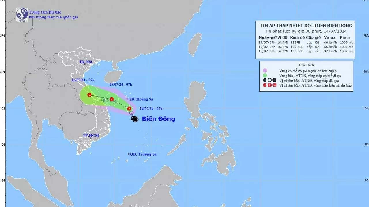 Dự báo thời tiết: Áp thấp nhiệt đới ở Biển Đông gây mưa to đến rất to tại Bắc và Trung Trung Bộ