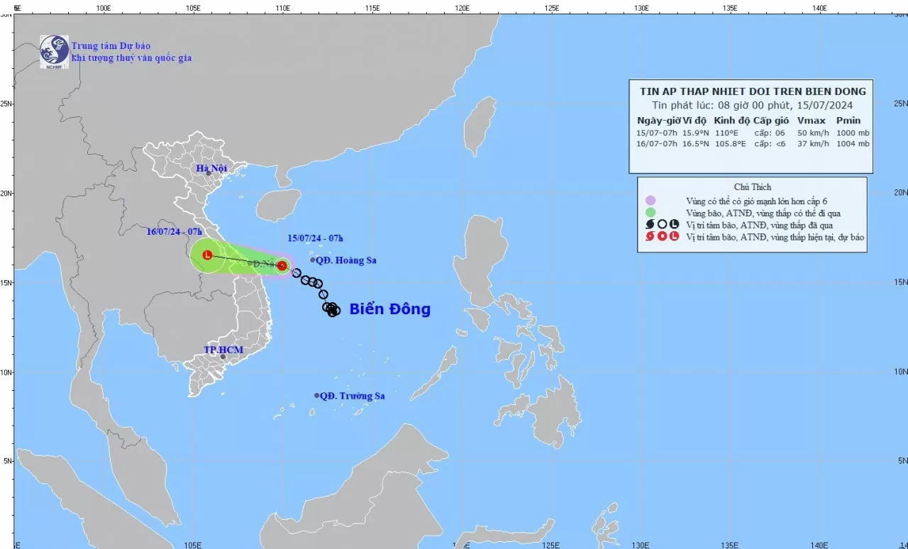 Dự báo thời tiết: Áp thấp nhiệt đới suy yếu dần thành vùng áp thấp; Bắc Bộ, Tây Nguyên Nam Bộ có mưa lớn