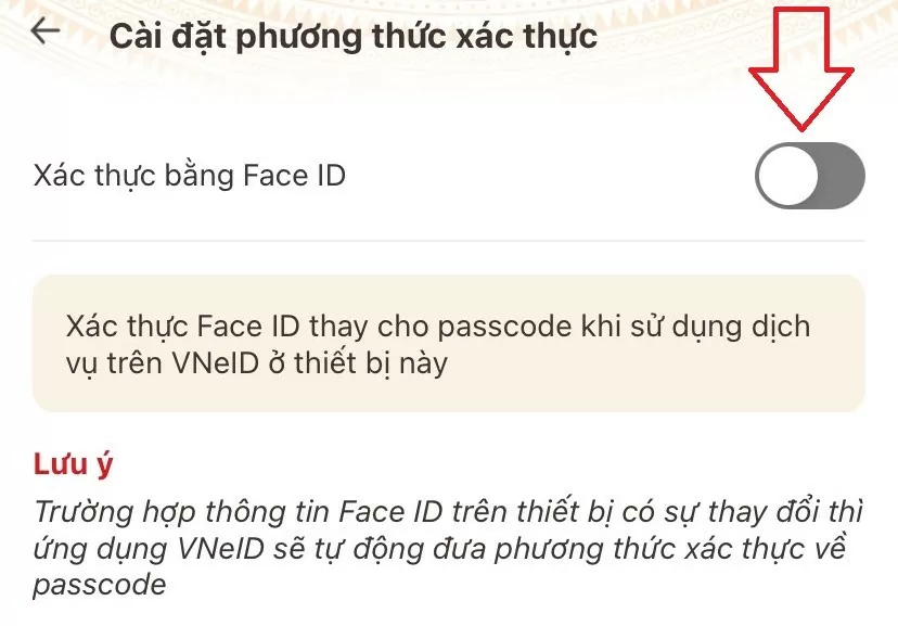 Hướng dẫn cách cài đặt Face ID thay thế passcode trên VNeID phiên bản 2.1.7